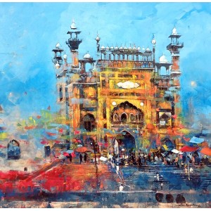 Shan Amrohvi, 30 x 30 inch, Acrylic on Canvas, Cityscape Painting, AC-SA-186
